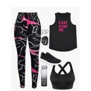 Crop Top, High Waist Leggings And Solid Color Back-Crossed Tank (3 piece)